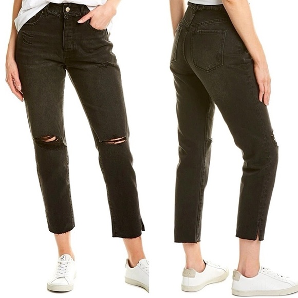 Free People Neon Blonde Black Siren Mom Fit High Rise Distressed Jeans 26 - Picture 2 of 16